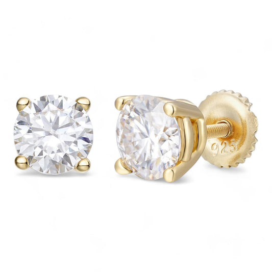 HarlemBling MOISSANITE Solitaire Stud Earrings - 14k Gold Vermeil 925 Silver - 3mm-6.5mm - 0.2-2ct