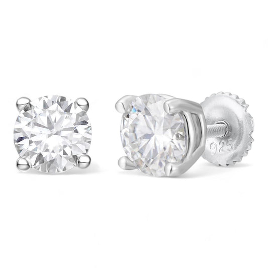 HarlemBling MOISSANITE Solitaire Stud Earrings - 925 Silver - 3mm-6.5mm - 0.2-2ct