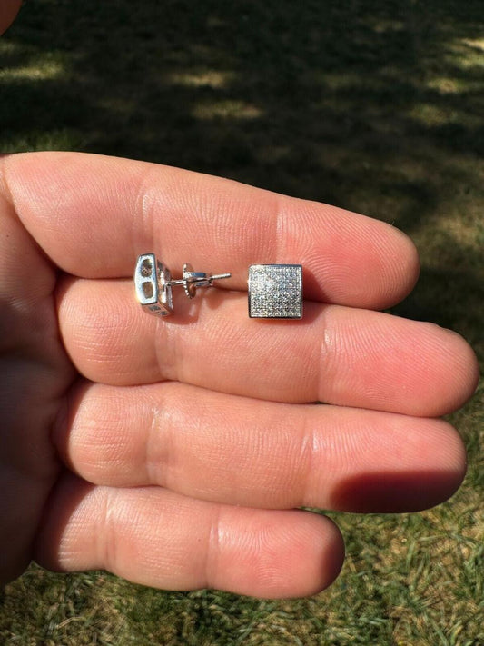 HarlemBling MOISSANITE Square Dome Hip Hop Earrings - 925 Silver - 9mm