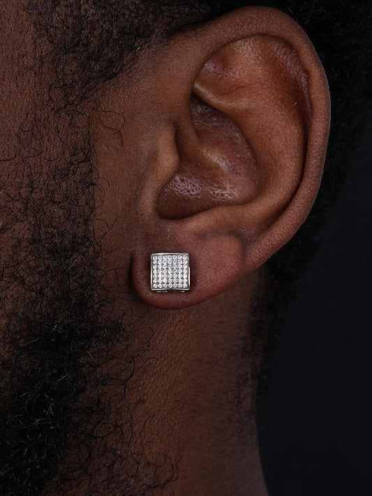 HarlemBling MOISSANITE Square Dome Hip Hop Earrings - 925 Silver - 9mm