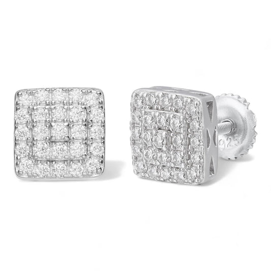 HarlemBling MOISSANITE Square Everyday Bling Earrings - 925 Silver - 8.5mm