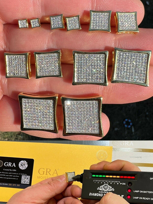 HarlemBling Moissanite Square Kite Earrings Passes Diamond Tester 4mm-18mm 14k Gold Vermeil