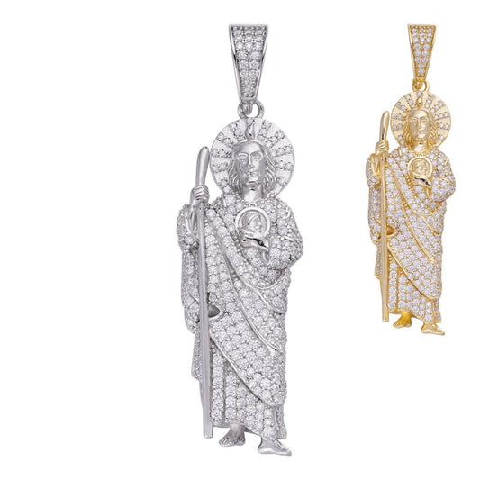 HarlemBling MOISSANITE St Jude San Judas Tadeo Pendant - 14K Gold Vermeil Or 925 Silver - Large 3"