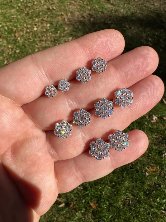 HarlemBling Moissanite Studs Cluster Flower Set Earrings Real 14k Rose Gold Over 925 Silver