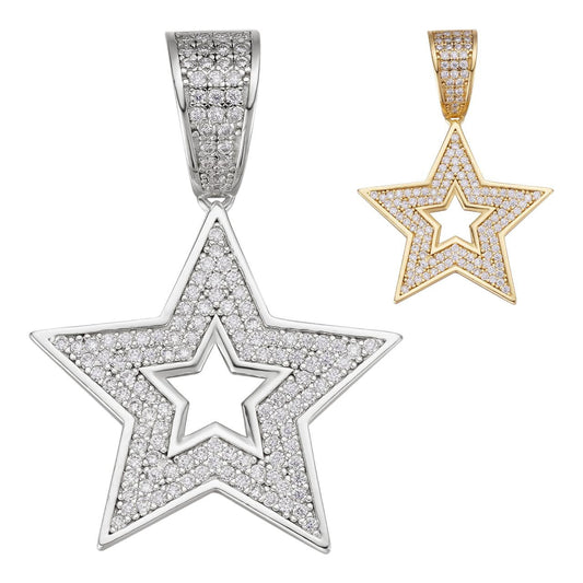 HarlemBling MOISSANITE Super Star Hip Hop Pendant - 14k Gold Vermeil Or 925 Silver - Small 1"