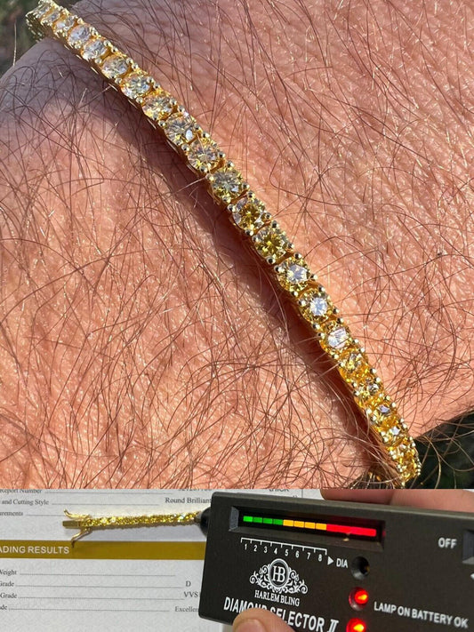 HarlemBling MOISSANITE Tennis Bracelet 14k Gold Plated 925 Silver Yellow Canary 3mm 6"-8.5"