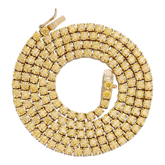 HarlemBling MOISSANITE Tennis Chain 14k Gold Over 925 Silver Yellow Canary Necklace 3mm