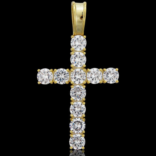 HarlemBling MOISSANITE Tennis Cross Pendant - 10k Gold - 0.5"-1.75"