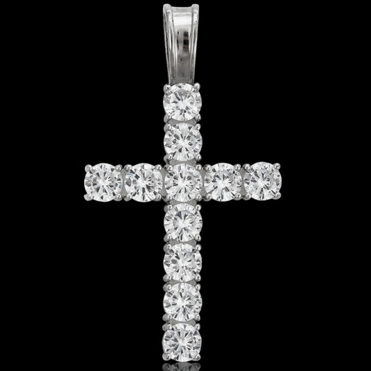 HarlemBling MOISSANITE Tennis Cross Pendant - 10k White Gold - 0.5"-1.75"