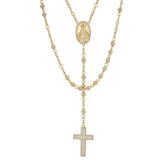 HarlemBling MOISSANITE The Vatican Fully Iced Out Rosary Beads Necklace - 14k Gold Vermeil 925 Silver - 4mm - 30"