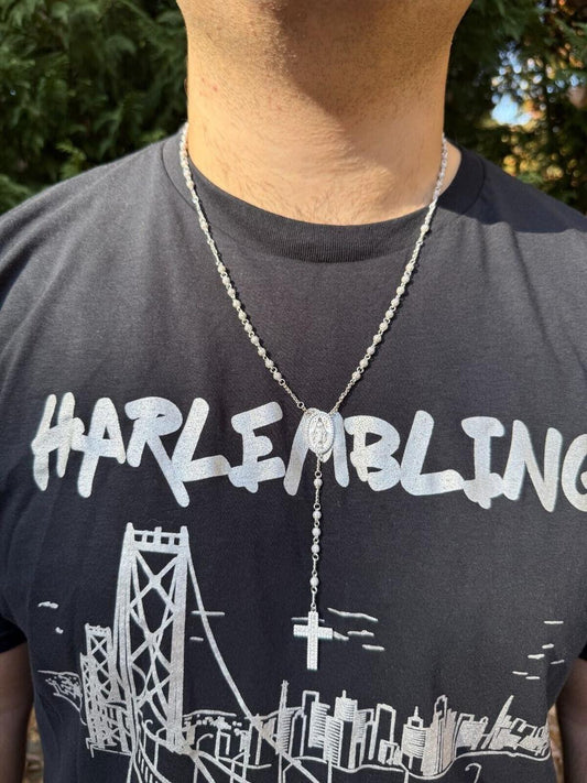 HarlemBling MOISSANITE The Vatican Fully Iced Out Rosary Beads Necklace - 925 Silver - 4mm - 30"