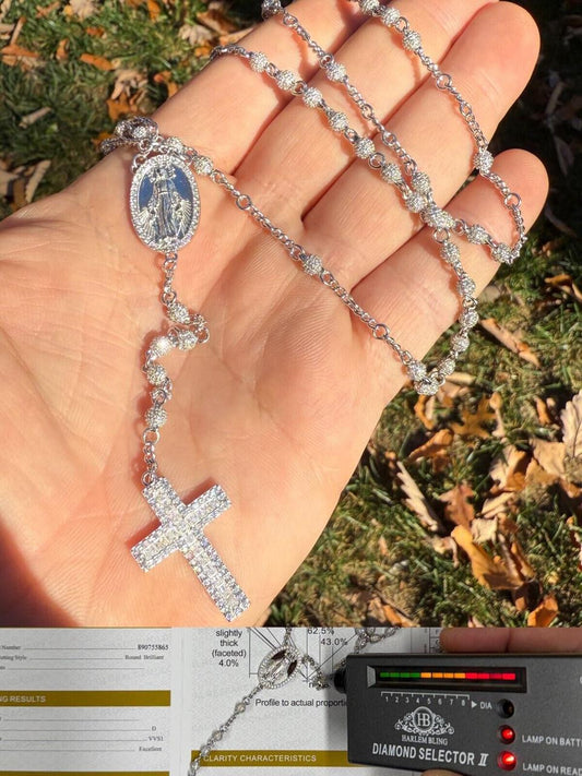 HarlemBling MOISSANITE The Vatican Fully Iced Out Rosary Beads Necklace - 925 Silver - 4mm - 30"