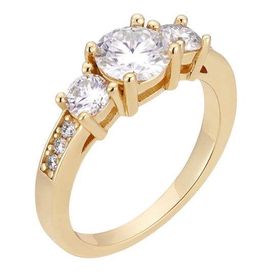 HarlemBling MOISSANITE Three Stone Past Present & Future Engagement Ring - 14k Gold Vermeil 925 Silver - 1.7ct TW