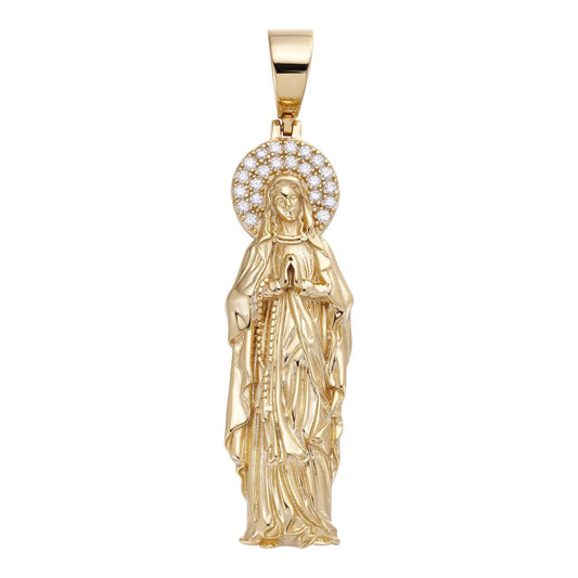 HarlemBling MOISSANITE Virgin Mary Guadalupe  Pendant - 14k Gold Vermeil 925 Silver - 3 Sizes 1"-3"