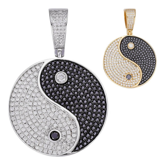 HarlemBling MOISSANITE Ying Yang Chinese Symbol Iced Out Pendant - 14k Gold Vermeil Or 925 Silver - Small 1.5"
