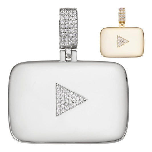 HarlemBling MOISSANITE Youtube Play Button Pendant - 14k Gold Vermeil Or 925 Silver - Small 1.5"