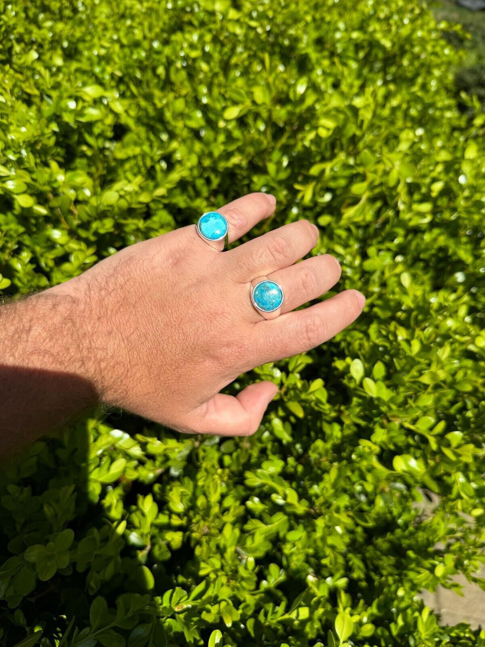 HarlemBling Natural Blue Turquoise Round Gemstone Mens Real Solid 925 Silver Plain Ring