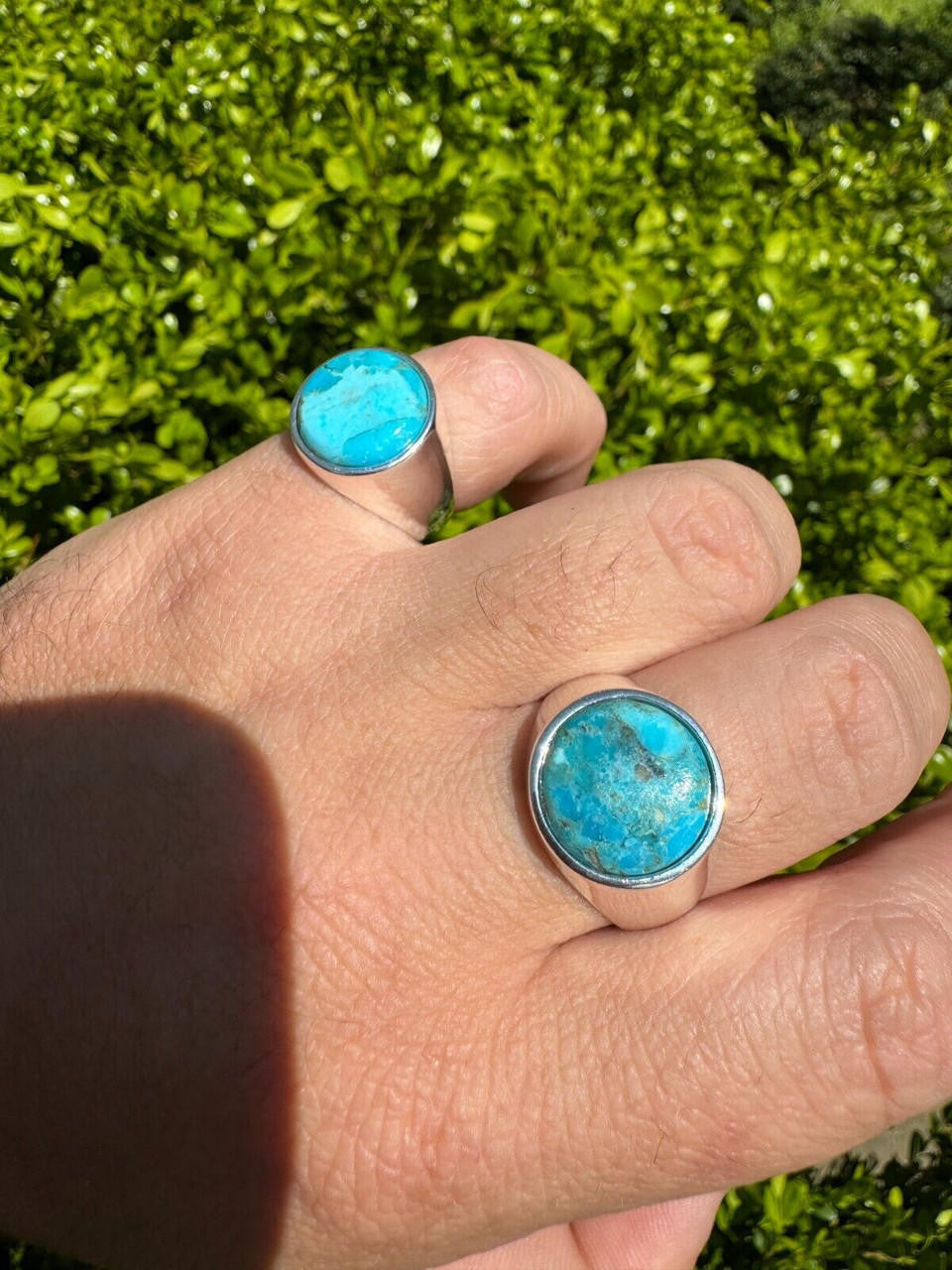 HarlemBling Natural Blue Turquoise Round Gemstone Mens Real Solid 925 Silver Plain Ring