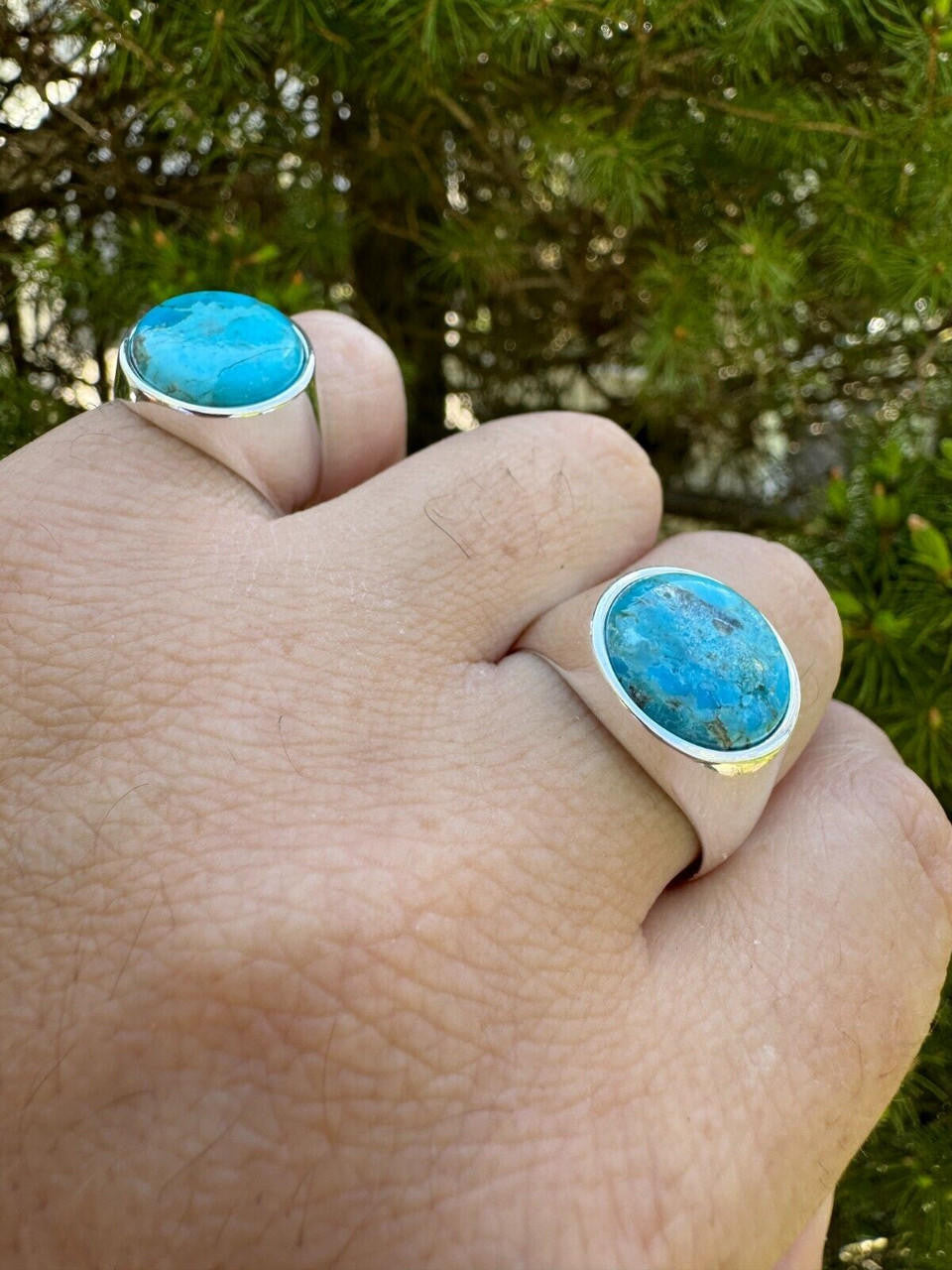 HarlemBling Natural Blue Turquoise Round Gemstone Mens Real Solid 925 Silver Plain Ring