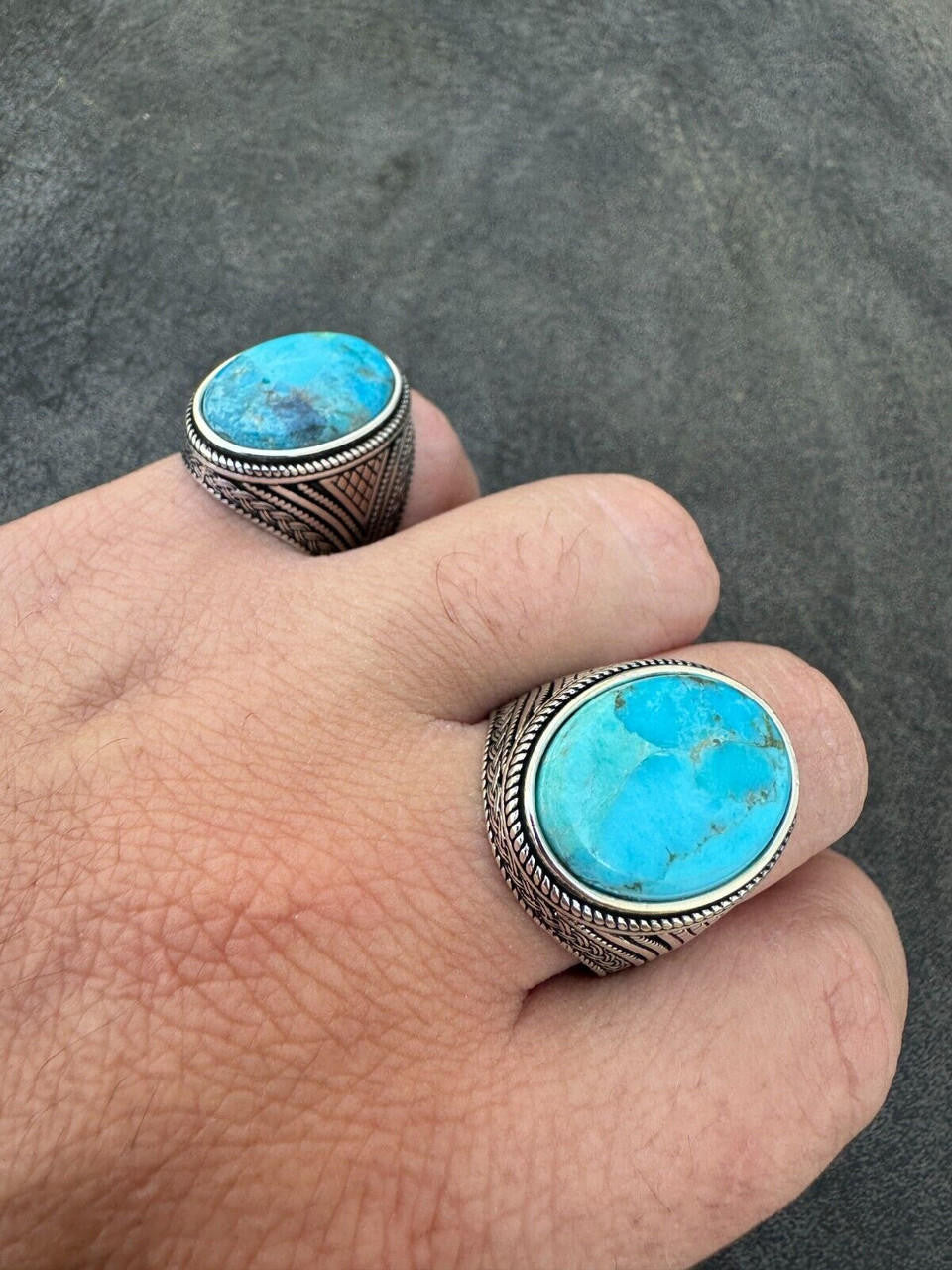 HarlemBling Natural Turquoise Mens Real Solid 925 Silver Handmade Oval Native American Ring