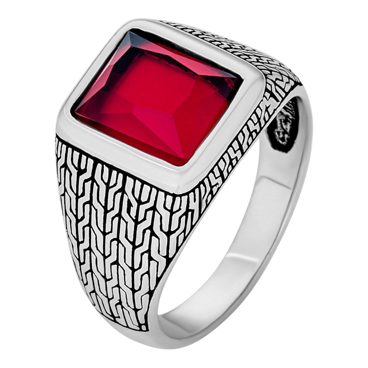 HarlemBling NYC Blood Ring - 925 Silver Oxidized - Red CZ Stone