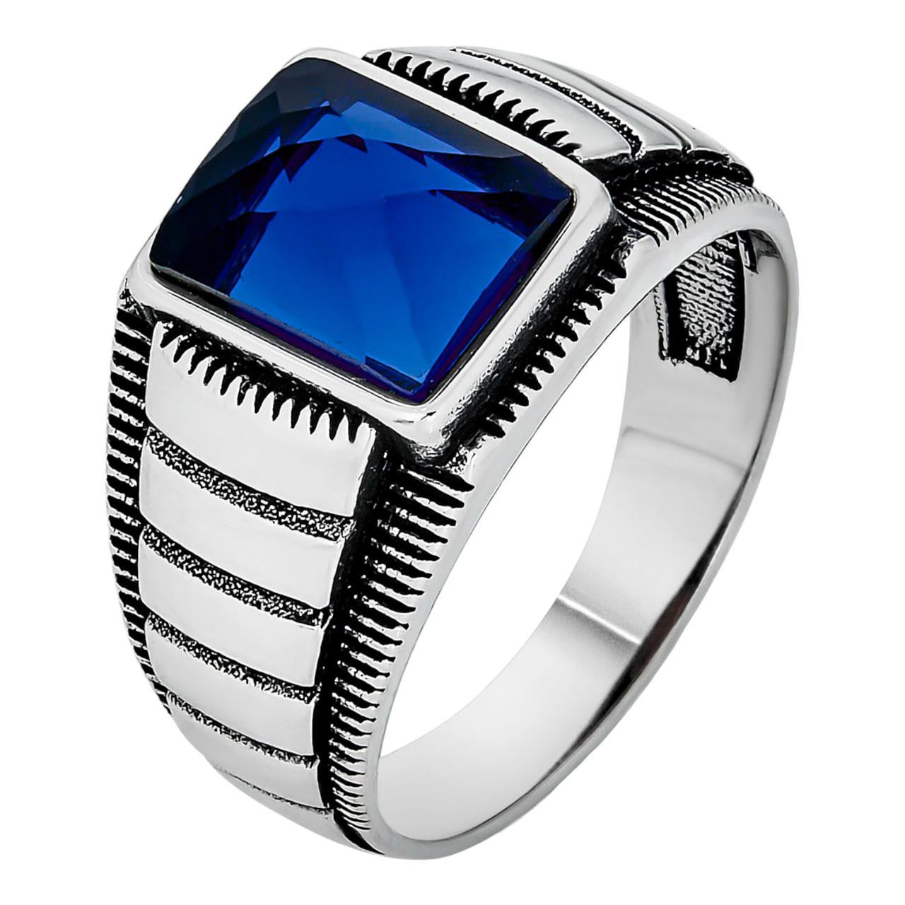 HarlemBling NYC Deep Ocean Ring - 925 Silver Oxidized - Blue CZ Stone