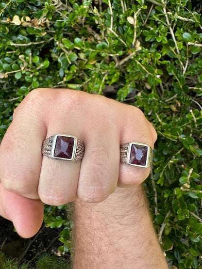 HarlemBling NYC Natural Blood Ring - 925 Silver Oxidized - Genuine Red Ruby Stone