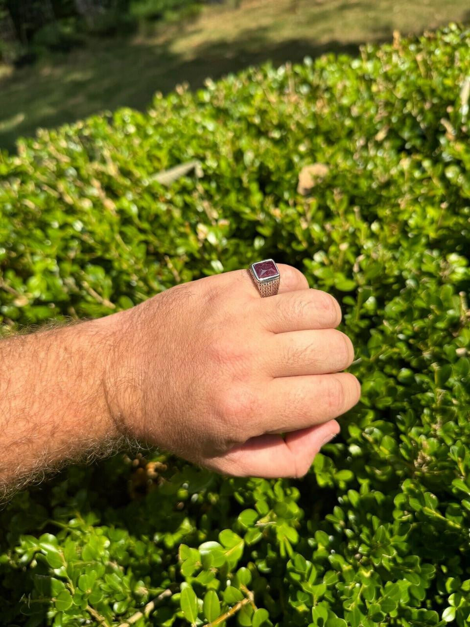 HarlemBling NYC Natural Blood Ring - 925 Silver Oxidized - Genuine Red Ruby Stone