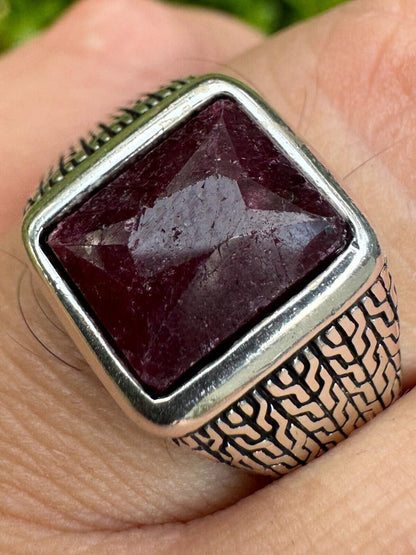 HarlemBling NYC Natural Blood Ring - 925 Silver Oxidized - Genuine Red Ruby Stone