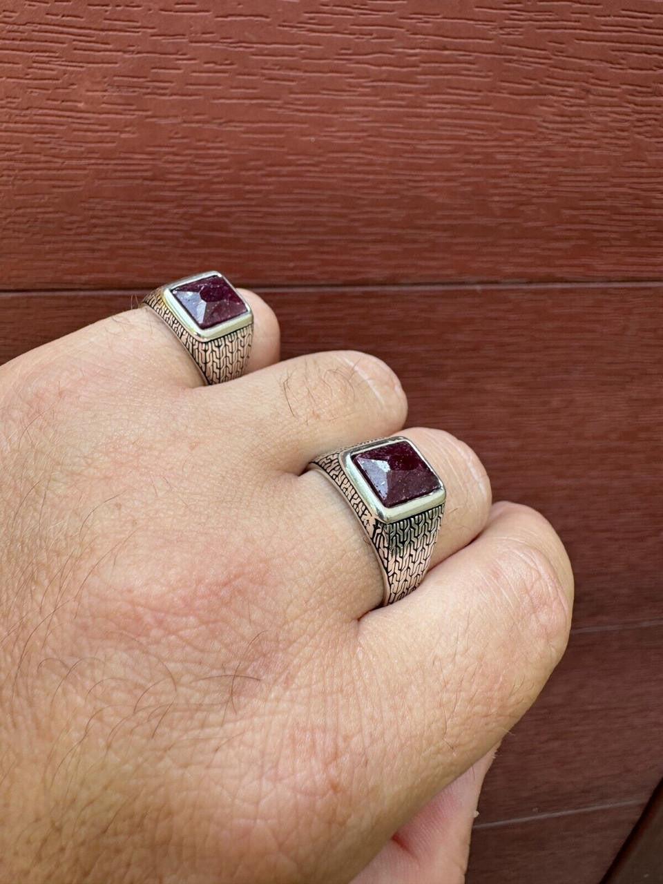 HarlemBling NYC Natural Blood Ring - 925 Silver Oxidized - Genuine Red Ruby Stone
