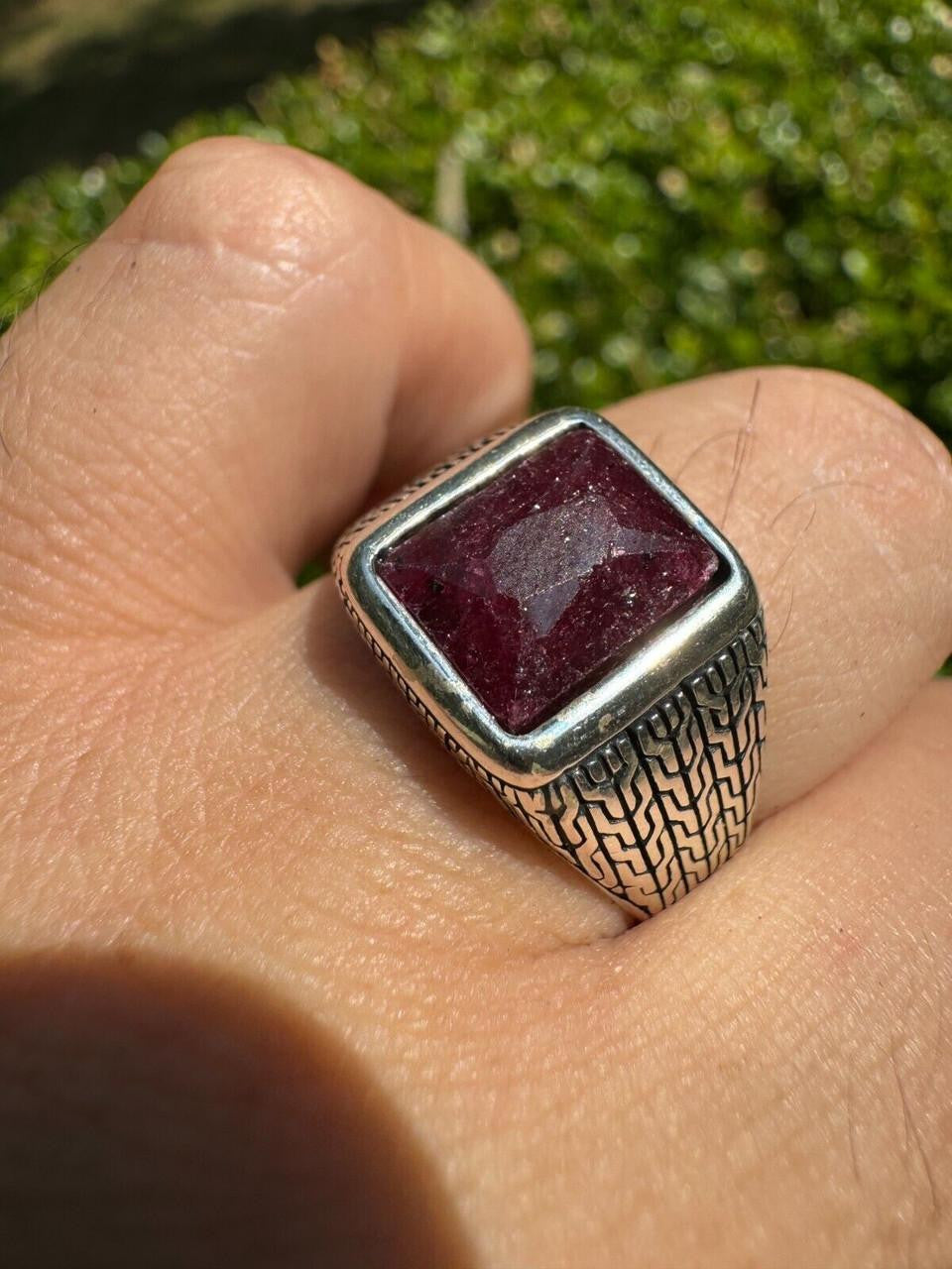 HarlemBling NYC Natural Blood Ring - 925 Silver Oxidized - Genuine Red Ruby Stone