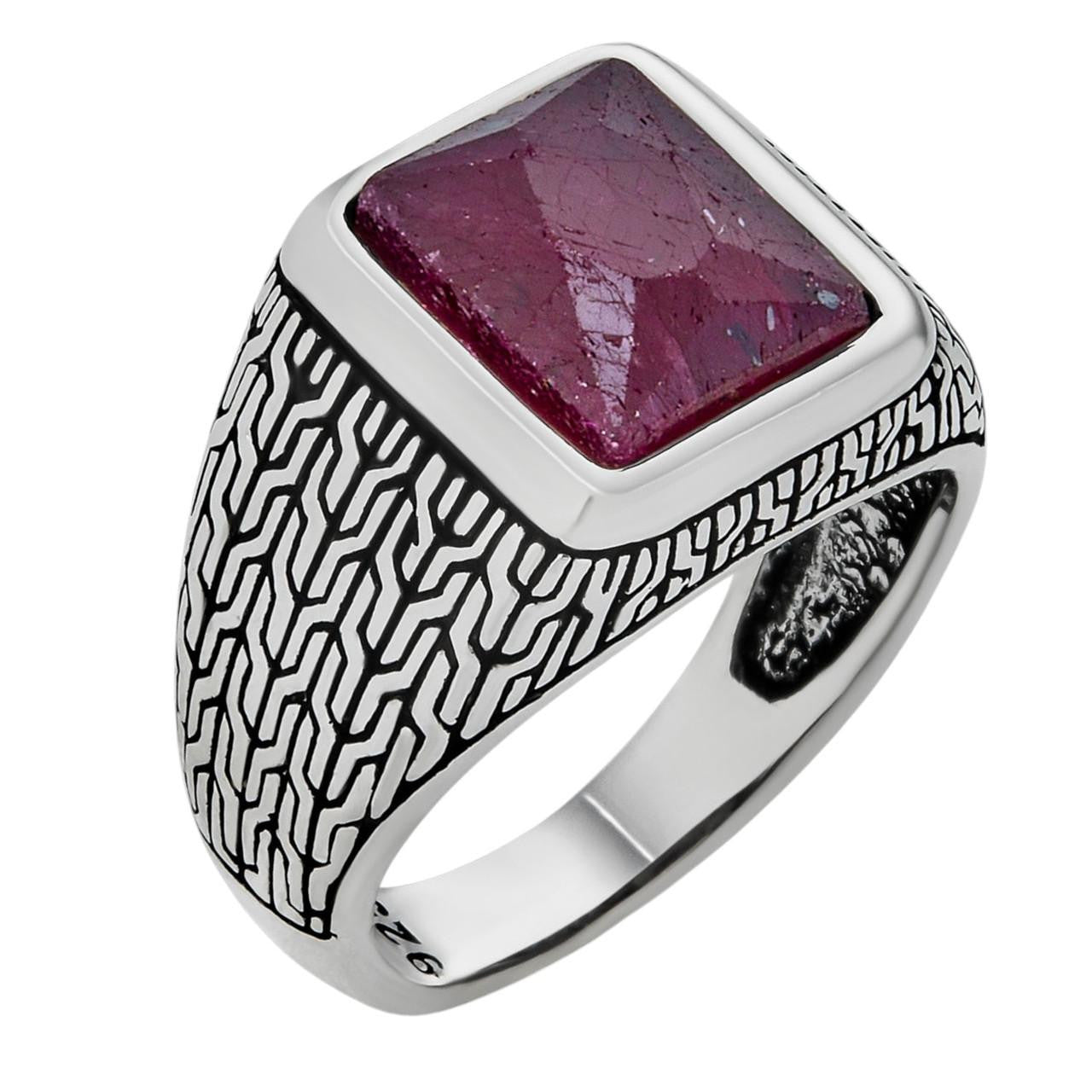 HarlemBling NYC Natural Blood Ring - 925 Silver Oxidized - Genuine Red Ruby Stone