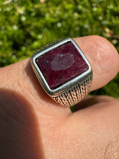 HarlemBling NYC Natural Blood Ring - 925 Silver Oxidized - Genuine Red Ruby Stone