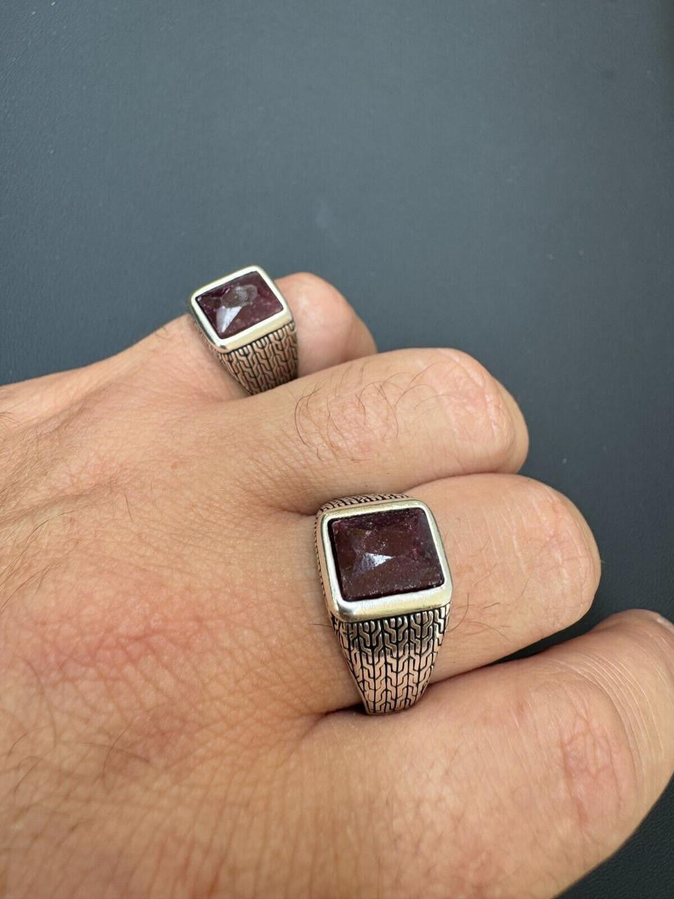 HarlemBling NYC Natural Blood Ring - 925 Silver Oxidized - Genuine Red Ruby Stone