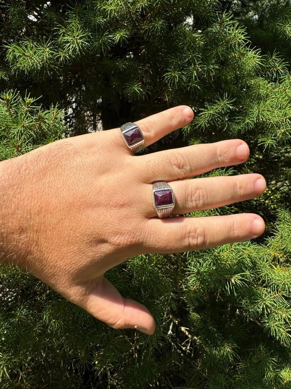 HarlemBling NYC Natural Blood Ring - 925 Silver Oxidized - Genuine Red Ruby Stone