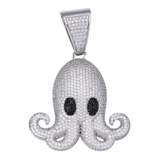HarlemBling Octopus Emoji Pendant - 925 Silver - CZ Stones - Large 2.25"