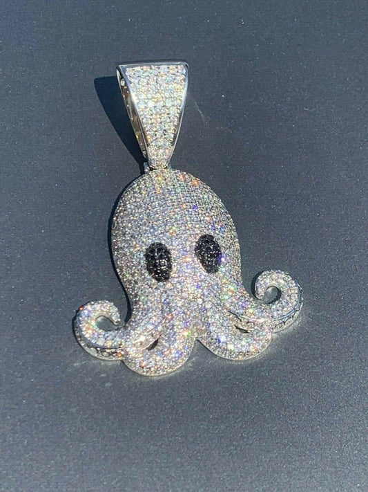 HarlemBling Octopus Emoji Pendant Solid 925 Sterling Silver ICY Diamond Hip Hop Piece Iced