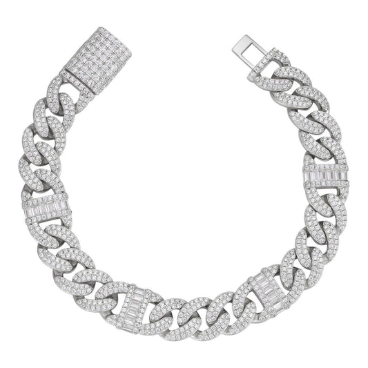 HarlemBling Old School Figarucci Cuban Link Bracelet Iced Out CZ Stones - 925 Silver - 13mm - 7-8.5"