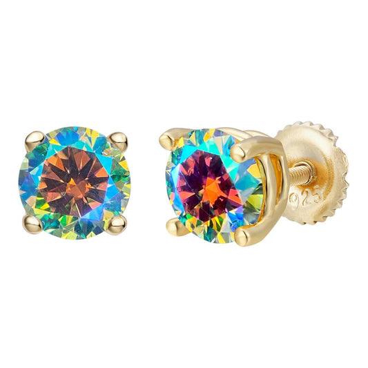 HarlemBling Opal MOISSANITE Solitaire Stud Earrings - 14k Gold Vermeil 925 Silver - 3mm-8mm - 0.2-4ct