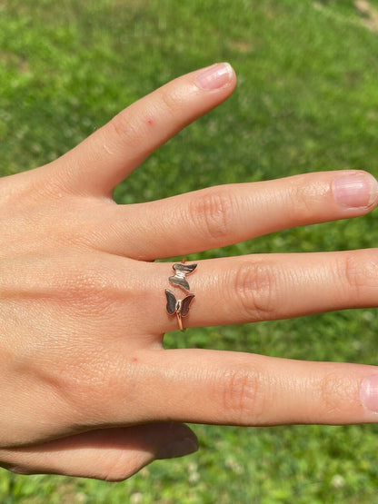 HarlemBling Open Butterfly Ring 925 Sterling Silver Or Yellow Rose Gold Finish Girls Ladies