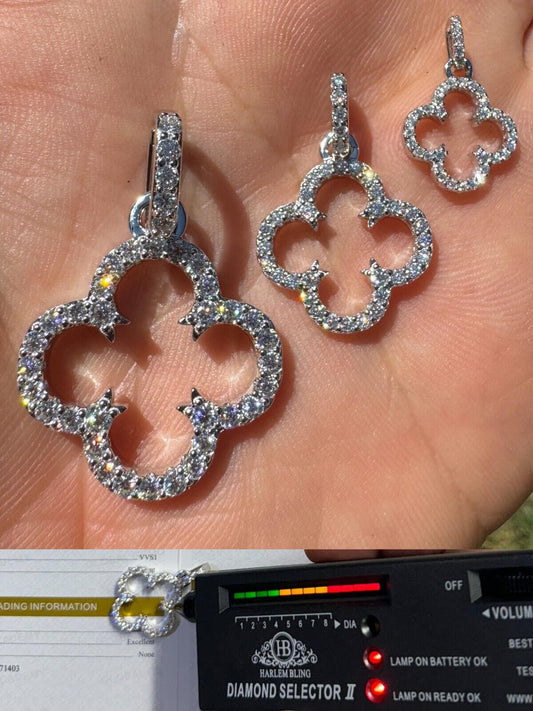 HarlemBling Open Clover Flower Pendant Iced MOISSANITE Real 925 Silver Necklace - 3 Sizes