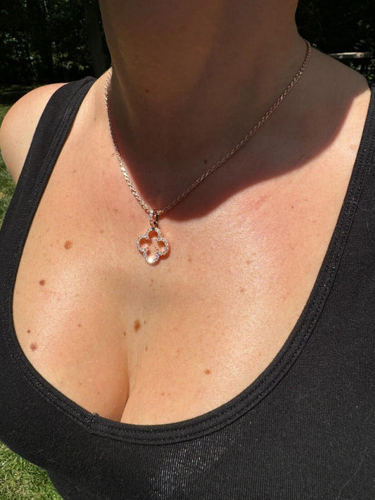 HarlemBling Open Clover Flower Pendant MOISSANITE 14k Rose Gold 925 Silver Necklace - 3 Size