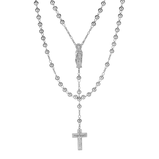 HarlemBling Our Divine Mother Of Jesus Rosary Beads Necklace Iced Out CZ Stones - 925 Silver - 6mm - 30"