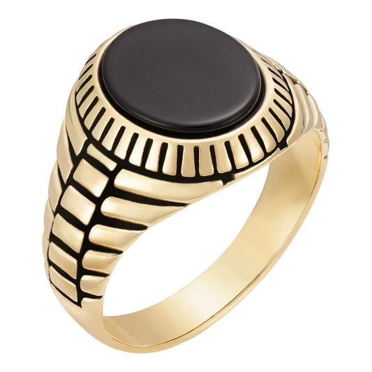 HarlemBling Oval Eye Ring - 14k Gold Vermeil 925 Silver - Genuine Black Onyx Stone