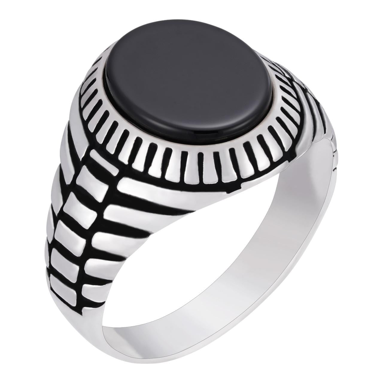 HarlemBling Oval Eye Ring - 925 Silver Oxidized - Genuine Black Onyx Stone