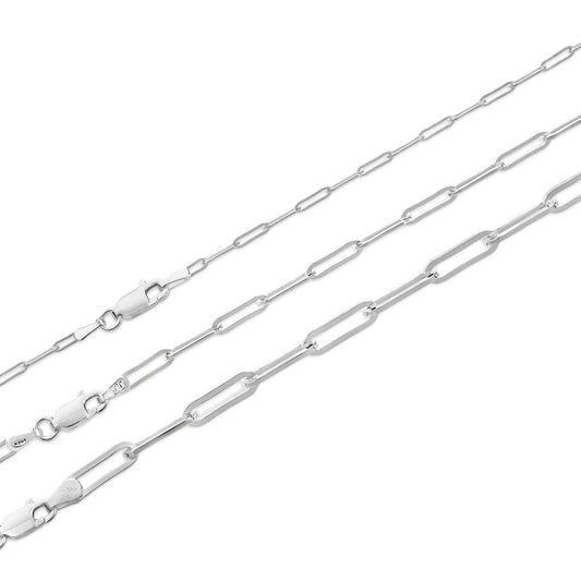 HarlemBling Paperclip Chain Necklace - 925 Sterling Silver - 14"-24" - 2.5mm-4mm