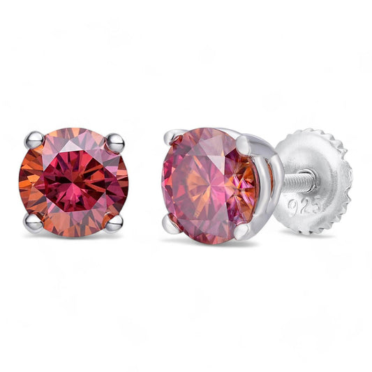 HarlemBling Pink MOISSANITE Solitaire Stud Earrings - 925 Silver - 3mm-8mm - 0.2-4ct