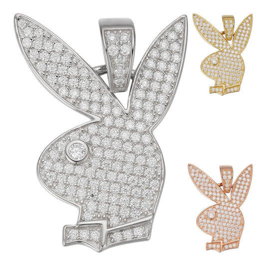 HarlemBling Playboy Bunny Hip Hop Pendant - 14k Yellow/Rose Gold Vermeil Or 925 Silver - CZ Stones - Small 1"