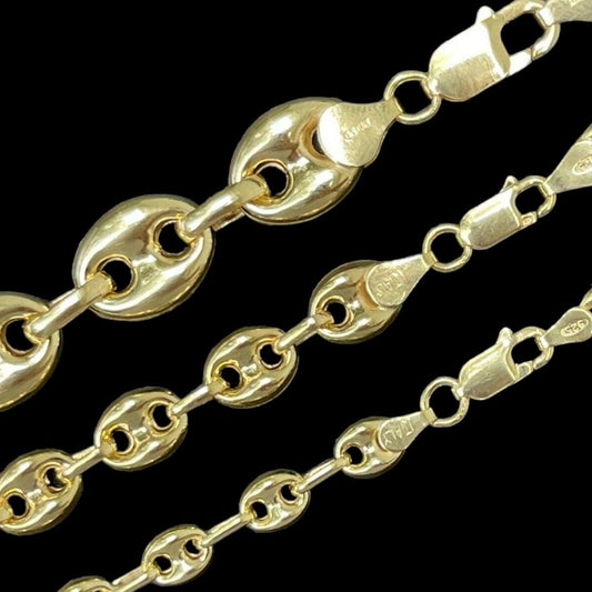 HarlemBling Puffed Gucci Necklace Or Bracelet - 14k Gold Vermeil 925 Sterling Silver - 7"-30" - 6mm-12mm