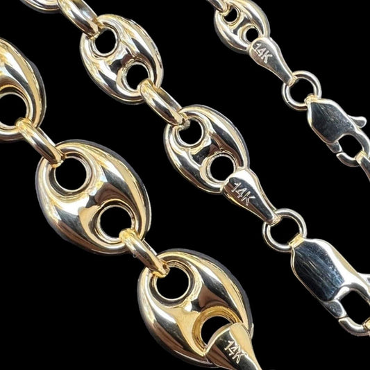 HarlemBling Puffed Mariner Gucci Link Thick Chain Necklace - 14k HOLLOW Yellow Gold - 16"-24" - 5mm-9mm